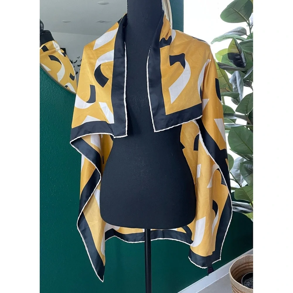 Anna Lucci Gold Black Abstract Square Scarf Geometric Bold Artsy Lagenlook Shawl
